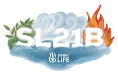 the words sl2b are surrounded by fire and water