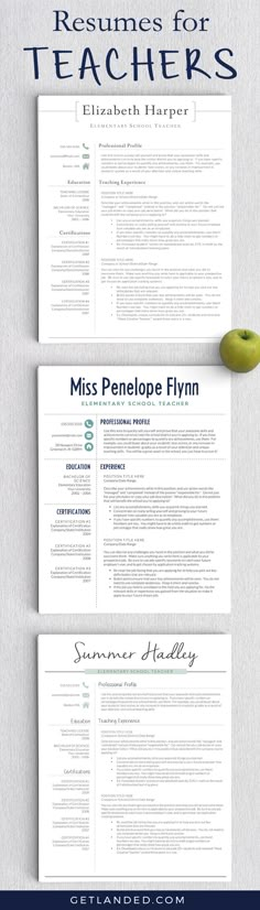 two resume templates for teachers with the title miss penelope flinn on them