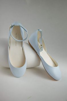 "Sky blue soft leather ballet flats with satin ribbons and / or leather ankle straps.  We love classics, whether it's music, interiors or shoes. Our aim is to bring you the perfect balance between beautiful design, great construction of fabric and loving comfort in our ballet flats.  * Standard fit & generally runs true to size * The design is super flattering on all feet shapes and sizes * Leather lining with leather soles (3mm) & anti slip rubber heels (6mm) * * * To make your ordering process easier, please read our FAQs, you'll find important information there about sizing, shipping, custom orders and more: https://www.etsy.com/shop/thewhiteribbon?ref=seller-platform-mcnav#more-section * Our ballet flats are entirely handmade by us with the highest quality of ethically sourced leather Baby Blue Shoes, My Something Blue, Bridal Ballet Flats, Blue Ballet Flats, Blue Wedding Shoes, Something Blue Wedding, Blue Bridal, Womens Wedding Shoes, Blue Flats