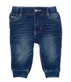 From Levi's®&#x2C; these pants feature:two front pockets (one with coin pocket)two back pocketszippered fly with button closurebelt loopsbanded elastic leg hemscotton/Polyester/Elastanemachine washImported. Levi's Denim Blue Jeans, Levi's Denim Blue Pants With Pockets, Baby Boy Ripped Jeans, Newborn Jeans Boy, Levi's Denim Blue Pants, Baby Boy Blue Jeans, Romper Tutorial, Reborn Clothes, Trendy Romper