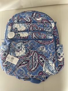 You are bidding on a NWT VERA BRADLEY XL Campus Backpack, Cinderella Paisley, $175. From Vera Bradley, the XL Campus Backpack features: Cotton Exterior features a front zip compartment with a zip pocket, two side slip pockets and a hidden back zip pocket. Front zip compartment offers four slip pockets, three pen slips and an ID window. Main compartment features one large slip and two mesh slip pockets. Padded laptop sleeve. Padded shoulder straps are shaped for optimum comfort on body, and feature an adjustable chest strap buckle for weight distribution. Padded back panel and trolley sleeve Zip closures Accommodates up to a 15'' laptop Machine wash cold, gentle cycle, only non-chlorine bleach when needed line dry Approx.: 12.00 w x 16.75 h x 8.50  d Adjustable Strap PLEASE CONTACT US THROU Backpacks Vera Bradley, Vera Bradley Suitcase Set, Vera Bradley Glenna, Campus Backpack, Vera Bradley Backpack Butterfly, Vera Bradley Annual Outlet Sale, Vera Bradley, Laptop Sleeves, Bags Handbags