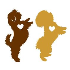 two silhouettes of dogs with hearts in their paws, one brown and one tan