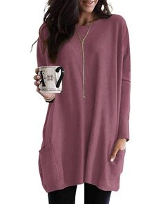 PRICES MAY VARY. 95% Polyester, 5% Spandex Imported Stretchy closure Machine Wash Tunic Tops For Women, Tunic Tops For Leggings, Long Tunic Tops, Basic Sweatshirt, Leggings With Pockets, Casual Long Sleeve Shirts, Long Sleeve Tops Casual, Women Tunic Tops, Long Tunic