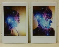 two polaroid frames with an image of a man's face