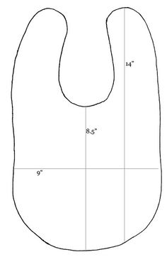 an image of a baby bib with measurements for the front and back side of it