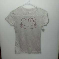 Hello Kitty Shirt. Never Worn. Fitted Cotton T-shirt With Hello Kitty, Trendy Pink Tops With Cat Design, Spring Pink Cat Design Tops, Sanrio Shirts, Hello Kitty Shirt, Shirts Y2k, Hello Kitty T Shirt, 2000s Japanese Fashion, Hello Kitty Halloween