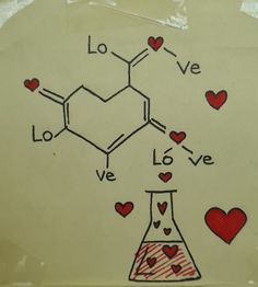 a drawing of a flask with hearts on it and the words love written in red