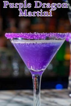 the purple dragon martini is ready to be served