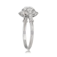 A halo-style engagement ring that centers a GIA-certified 1.10 carats antique cushion cut diamond, G color, and SI1 clarity. A halo surrounds the center diamond and two triangles flank the shoulders. This platinum ring features a decorated under-gallery and this ring has a low profile.
The measurement of the center stone is 5.92mm x 5.11mm x 4.43mm.
A copy of the GIA certificate is available upon request.
Ready to Make It Yours? Contact Us to reserve this ring and to get more info! Antique Cushion Cut Diamond Engagement Ring, Antique Cushion Cut Diamond Ring, Diamond Ring Platinum, Antique Cushion Cut Diamond, Antique Cushion Cut, Estate Diamond Jewelry, Cushion Cut Diamond Engagement Ring, Halo Style Engagement Rings, Cushion Cut Diamond Ring