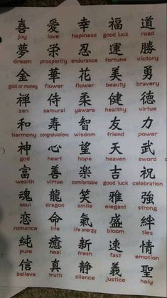 a piece of paper that has some writing on it with chinese characters written in different languages