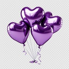 purple heart shaped balloons on a transparent background