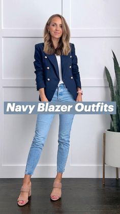 Shop everything here: https://www.merricksart.com/navy-blazer-outfit/ Navy Blazer Outfit, Trips Outfits, Real Estate Photoshoot, Sky Blue Outfit, Navy Blue Outfit, Blazer Outfit Ideas, Photoshoot Outfit Ideas