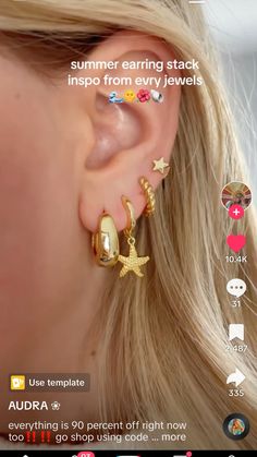 Earring Stacks, Xoxo Jewelry, Earring Inspo, Earring Stack, Stacked Earrings