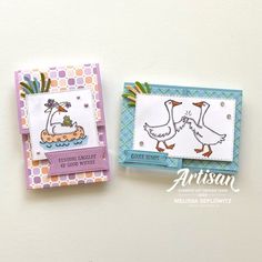 two handmade cards with ducks on them