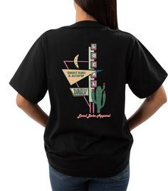 Get ready to rock your retro style with our Actin'Up Cactus T-shirt! Made from soft cotton in a unisex fit, this tee features a playful cactus design that will make you stand out from the crowd. Look cool and feel comfortable in this must-have addition to your wardrobe. Retro Tops With Back Print And Relaxed Fit, Retro Relaxed Fit Tops With Back Print, Trendy T-shirt With Front And Back Print, Retro Relaxed Fit T-shirt With Back Print, Desert Graphic Tee, Leopard Cactus Shirt, Cactus Tshirt, Relaxed Fit Cotton T-shirt With Palm Tree Print, Cotton Short Sleeve T-shirt With Peace Sign