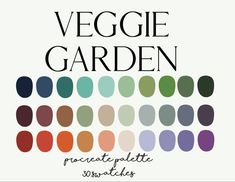 a book cover with an image of the words veggie garden in different colors