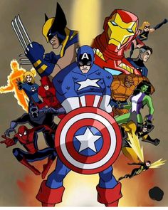 an image of the avengerss in cartoon form with captain america and other superhero characters