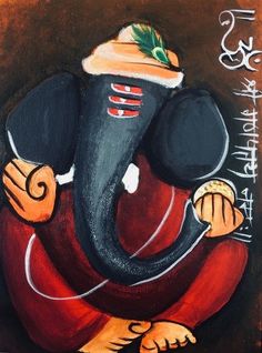 a painting of an elephant with a hat on it's head