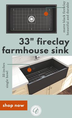 a kitchen sink with the words 33 % fireclay farmhouse house sink on it