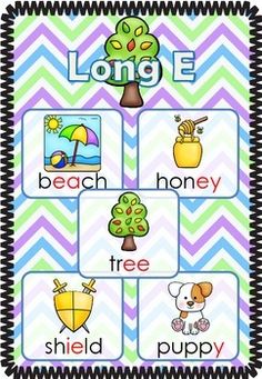 a long e poster with words and pictures