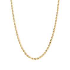 A tried and true favorite, this rope chain will make you forget it's even there. Make a statement with a pendant or layer with other necklaces (sold separately). Made in responsibly sourced 10K yellow gold bonded sterling silver for everyday wear with proper care. Length: 16 in. Width: 2 mm Classic Rope Chain Necklace For Gift, Classic 14k Gold Rope Chain Necklace, Classic Rope Chain Necklace With Lobster Clasp As Gift, Gold Rope Link Chain Necklace With Lobster Clasp, Silver Rope Chain, Rope Chain Necklace, Gold Bond, Rope Chain, 10k Gold