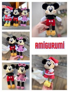 several pictures of mickey and minnie mouses with the caption'amigurmi '