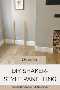 mdf shaker-style strips leaning against a wall in living room alcove. Half Wall Paneling Ideas Living Room, Diy Feature Wall Ideas, Hallway Panelling Ideas, Hallway Decorating Colours, Wall Paneling Ideas Living Room, Half Wall Ideas, Dining Room Feature Wall, Office Feature Wall