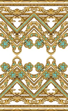 an ornate gold and turquoise pattern on white background stock photo - 539782