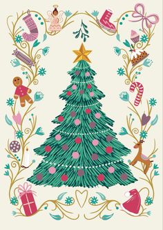 Christmas Tree Artwork with festive characters such as gingerbread, reindeer and presents.  Available for art licensing. Designed by Holly Hudson-Smith at Not Today Tuesday. Christmas Wonderland Illustration, Xmas Illustration Design, Gingerbread Illustration, Christmas Tree Artwork, Wonderland Illustration, Gingerbread Reindeer, Christmas Tree Illustration, Whimsical Christmas Tree, Whimsical Christmas Trees