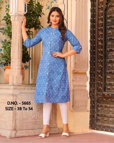 ₹499  👗 *Beautiful Pure Cotton Cambric Indigo Printed Best Quality Fabric, Long Length (44”) A-Line Pattern Kurti With Print & Buttons In Front & Sleeves* 👗  ⭐ *D.NO. - 5665*  ⭐ Size: *M/38, L/40, XL/42, XXL/44, XXXL/46, 4xl/48, 5xl/50, 6xl/52, 7xl/54*    🤩 Price: *499/- Freeship (38 To 44 Size)*  🤩 Price: *599/- Freeship (46 To 54 Size)*  ⭐ *Same Day Dispatch* ✈️✈️✈️  #plussize #underbudgetdresses #dno Indigo Prints, Line Patterns, Long Length, Kurti Designs, Pure Cotton, Quality Fabric, Plus Size, Fabric