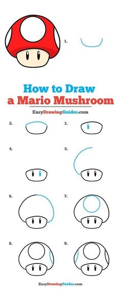 how to draw a mario mushroom step by step instructions for kids with pictures on it