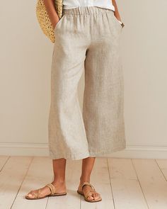 Cropped Wide-Leg Linen Pants Summer Bottoms, Shop Pants, Wide Leg Linen Pants, Garnet Hill, Fabric Shop, Linen Pants, Breathable Fabric, Garnet, Wide Leg