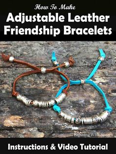 Adjustable Leather Friendship Bracelet - Running With Sisters Adjustable Leather Bracelets, Silver Leather Bracelet, Leather Friendship Bracelet, Repurpose Projects, Leather Bracelet Tutorial, Leather Jewelry Making, Suede Jewelry, Suede Bracelet, Diy Leather Bracelet