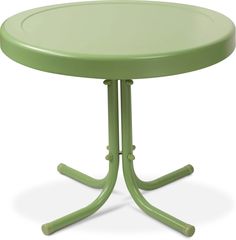 a small green table with two legs and a round top on an isolated white background