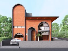 an artist's rendering of a red brick building with arched windows and balconies