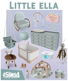 a baby's nursery room is shown with items from the book little ela