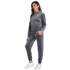 Women 2 Pieces Long Sleeve Loungewear Sweatsuit Sets Outfits Alwyn Home Size: Large | Alwyn Home Women's Pajamas Set Long Sleeve Hoodie Sleepwear PJS Pocket Loungewear Outfit RHW2887 34.0 H in grayPolyester in Dark Grey | Large | Wayfair Outfit Sets For Women, Sweatsuit Outfit, Womens Sleepwear, Loungewear Outfit, Tracksuit Outfit, Pyjamas Set, House Clothes, Sweatsuit Set, Velour Hoodie