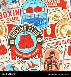 the boxing club stickers are all over the wall