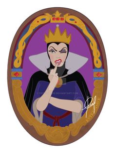 the evil queen from disney's sleeping beauty is shown in this hand painted portrait