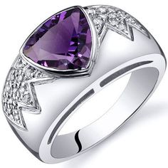 Amethyst Ring Sterling Silver Trillion Shape 1.5 Carats SR9916 top Stamp Ring, Fashion Rings Silver, Silver Engagement Ring, Purple Amethyst Ring, Pink Sapphire Ring, London Blue Topaz Ring, Sterling Silver Engagement Rings, Cubic Zirconia Rings, Silver Engagement Rings