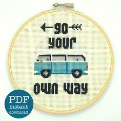 a cross stitch pattern with the words 90 your own way and an image of a camper van