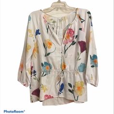 New With Tags Brand Ecru Size Small Business Casual Blouse, Floral Peasant Blouse, Printed Silk Blouses, Beaded Blouse, Peasant Blouse, Floral Sleeveless, Sheer Blouse, Sheer Sleeves, Red Blouses