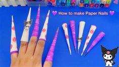 how to make paper nails with pink and white tips, cat design on the tip