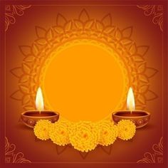 diwali with candles and flowers on red background