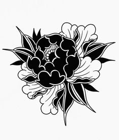 a black and white drawing of flowers on a white background