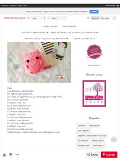 an image of a website page with a pink crochet doll in the center