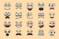 an assortment of cartoon faces with different expressions and facial expression, including eyes, lips, mouths