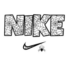 the word nike is made up of spider webs and black letters with white background