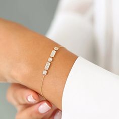 14K Baguette and Round Diamond Bracelet – FERKOS FJ Round Diamond Bracelet, Baguette Bracelet, Gold Diamond Bracelet, Casual Frocks, Womens Bangles, 18k Gold Chain, Bracelets Gold Diamond, Minimal Jewelry, Delicate Earrings