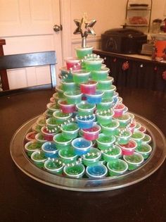 a christmas tree made out of plastic cups